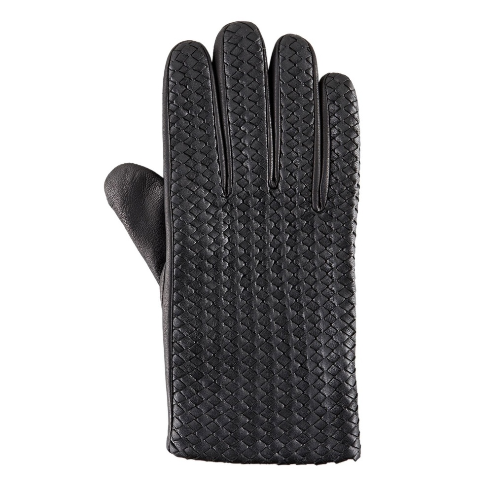 Men’s Woven Lambskin Cashmere-Lined Gloves, Black - NWT